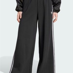 Adidas Women's Black Wide-Leg French Terry Track Pants